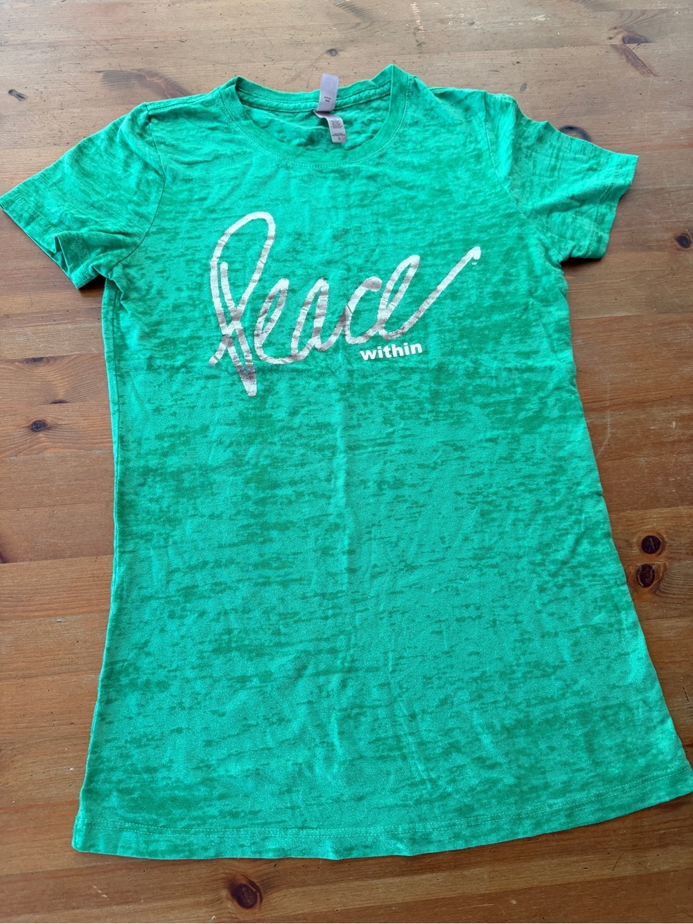 Next Level Apparel Large Slim Fit  green v-neck Peace Within  Graphic Tee